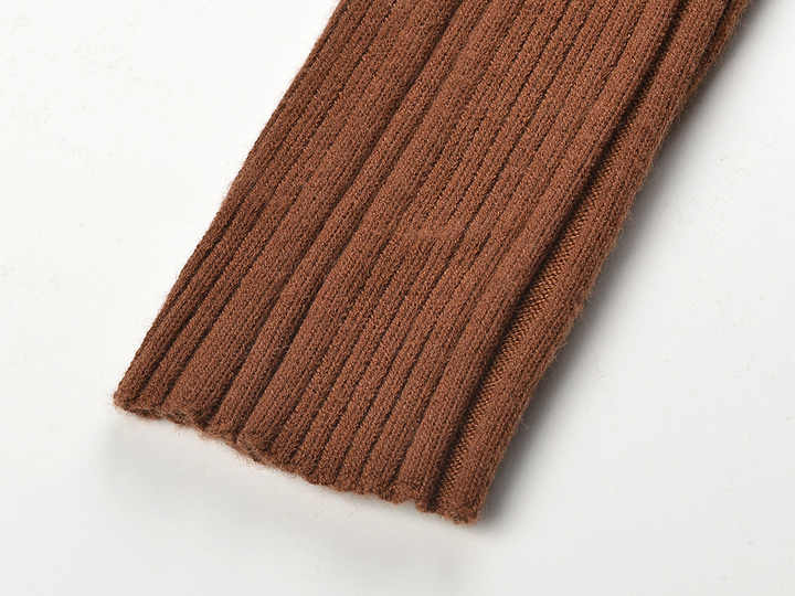 Brown Ribbed Knit Button-Down Cardigan with Gold Buttons
