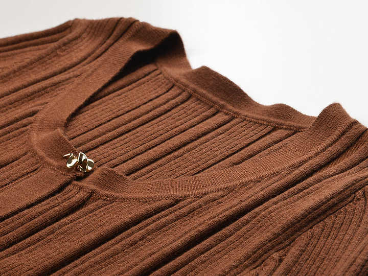 Brown Ribbed Knit Button-Down Cardigan