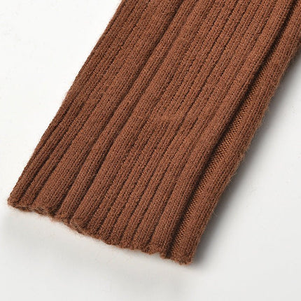 Brown Ribbed Knit Button-Down Cardigan