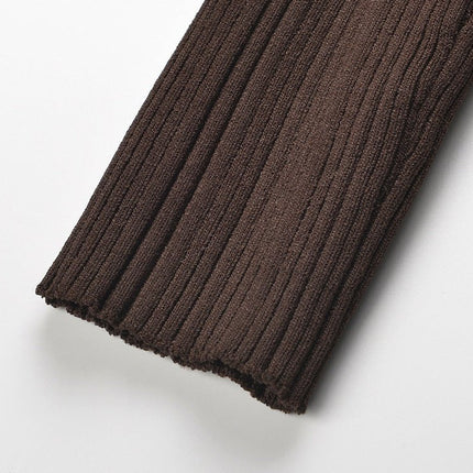Brown Ribbed Knit Maxi Dress with Gold Buttons