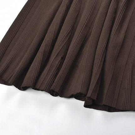 Brown ribbed knit maxi dress with gold buttons