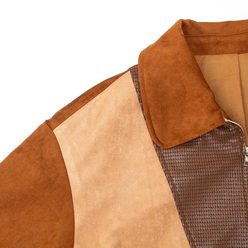 Womens Brown Vintage Western Patchwork Suede Bomber Jacket