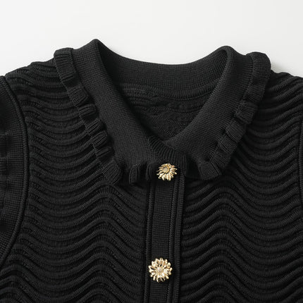 Bruna Black Bodycon Dress with Textured Wave Pattern