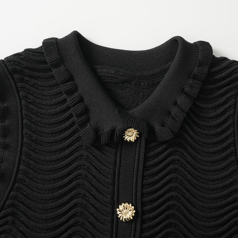 Bruna Black Bodycon Dress with Textured Wave Pattern