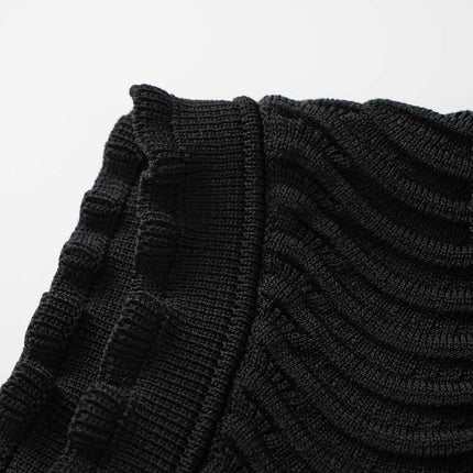 Bruna Black Bodycon Dress Textured Wave Pattern Ruffled Collar Sleeves