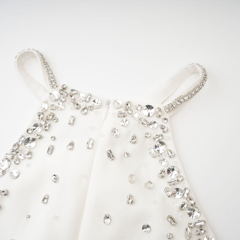Bruna White Mini Dress Choker Embellishments Polyester Rear Zip Fastening