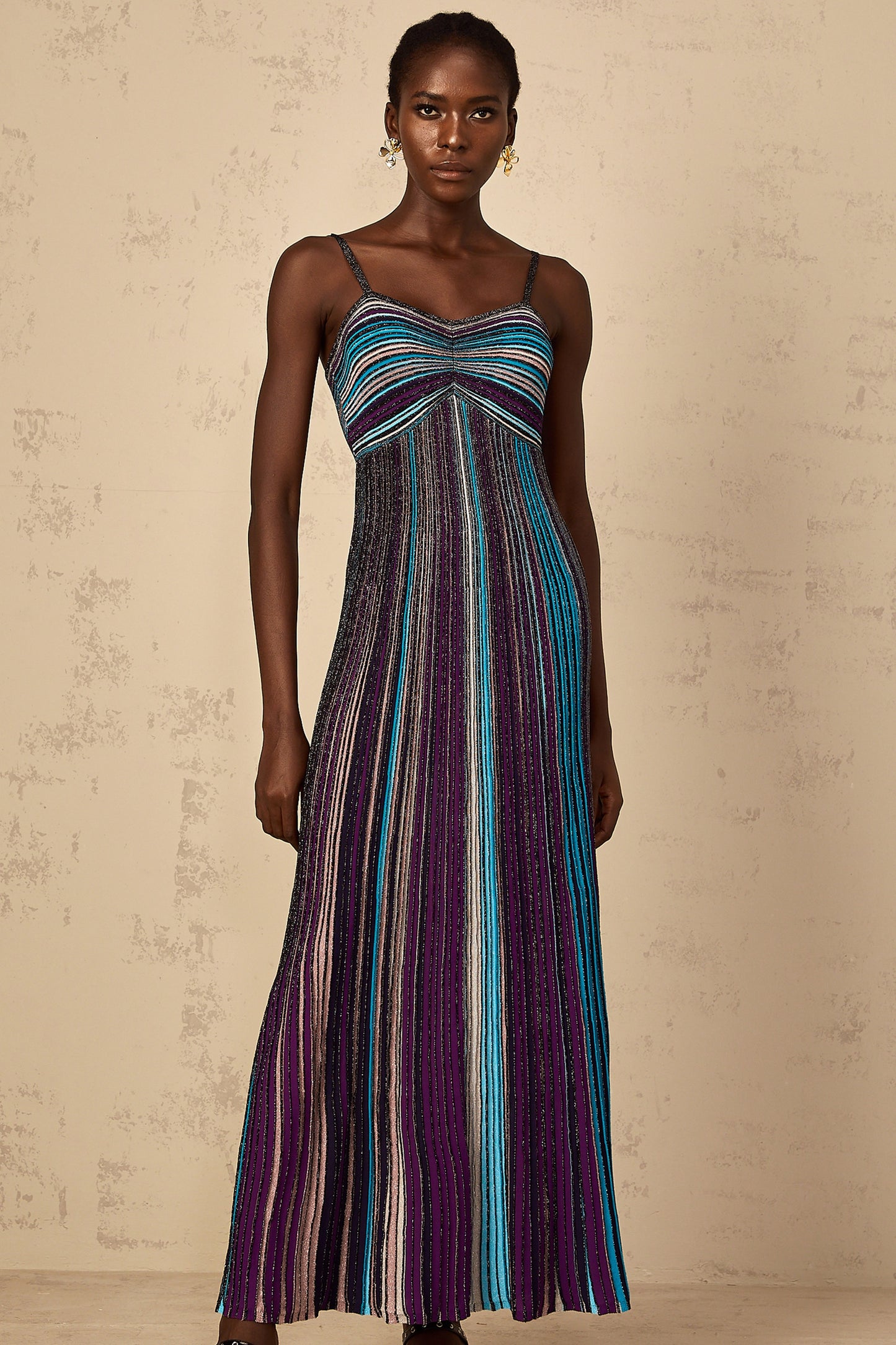 Bruyère Purple Sequin Striped Knit Maxi Dress