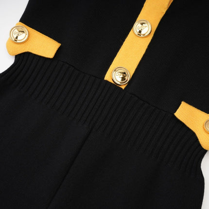 Brynn Black and Yellow Contrast Knitted Bodysuit with Front Pockets