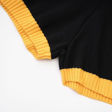 Brynn Black Yellow Contrast Knitted Bodysuit Front Pockets Long Sleeves Button Fastening