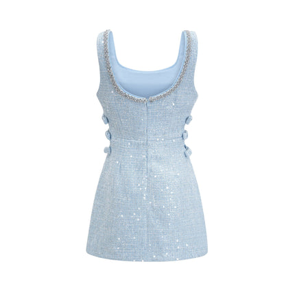 Brynn Light Blue Sequin Mini Dress with Crystal Embellishments and Cut-Out Design
