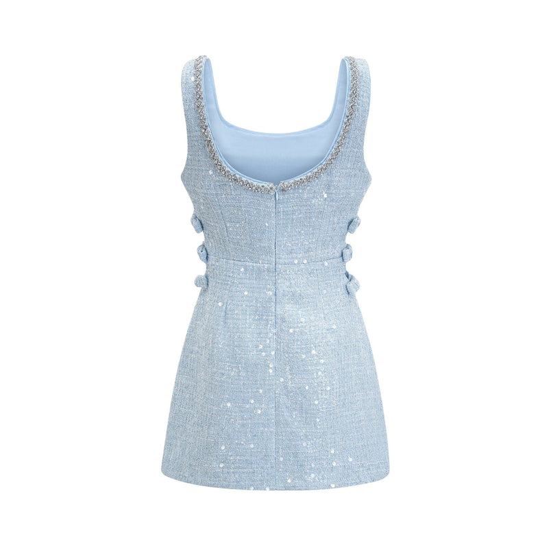 Brynn Light Blue Sequin Mini Dress with Crystal Embellishments and Cut-Out Design