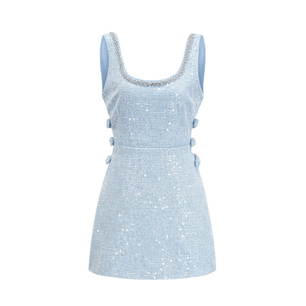 Brynn Light Blue Sequin Mini Dress with Crystal Embellishments and Cut-Out Design