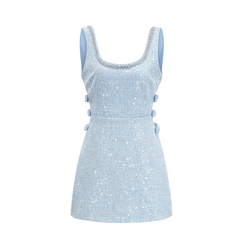Brynn Light Blue Sequin Mini Dress with Crystal Embellishments and Cut-Out Design