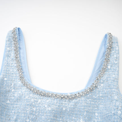 Brynn Light Blue Sequin Mini Dress with Crystal Embellishments and Cut-Out Design