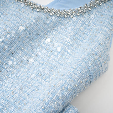 Brynn Light Blue Sequin Mini Dress with Crystal Embellishments and Cut-Out Design