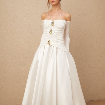 Brynn White Maxi Dress with Gold Accents
