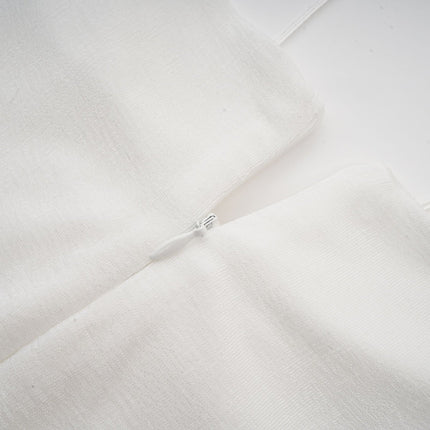 Brynn White Maxi Dress Off-Shoulder Pleated Flared Skirt Gold Hardware Ankle-Length Zip Fastening Polyester Cotton Blend