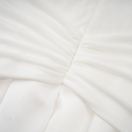 Brynn White Maxi Dress Off-Shoulder Pleated Flared Skirt Gold-Tone Hardware