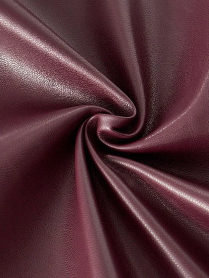 Burgundy Date Night Solid PU Leather Straight Leg Pants