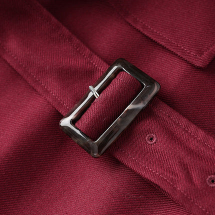 Burgundy Double-Breasted Trench Coat in Premium Wool-Blend Fabric