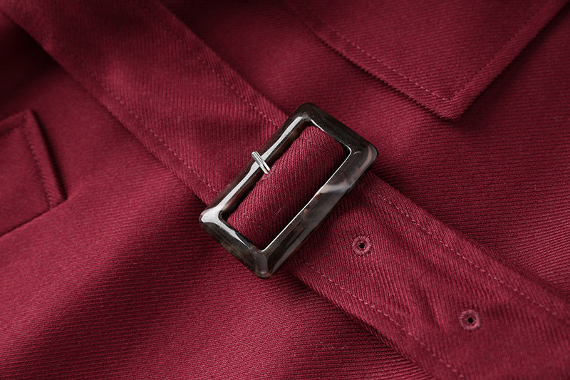 Burgundy Double-Breasted Trench Coat in Premium Wool-Blend Fabric