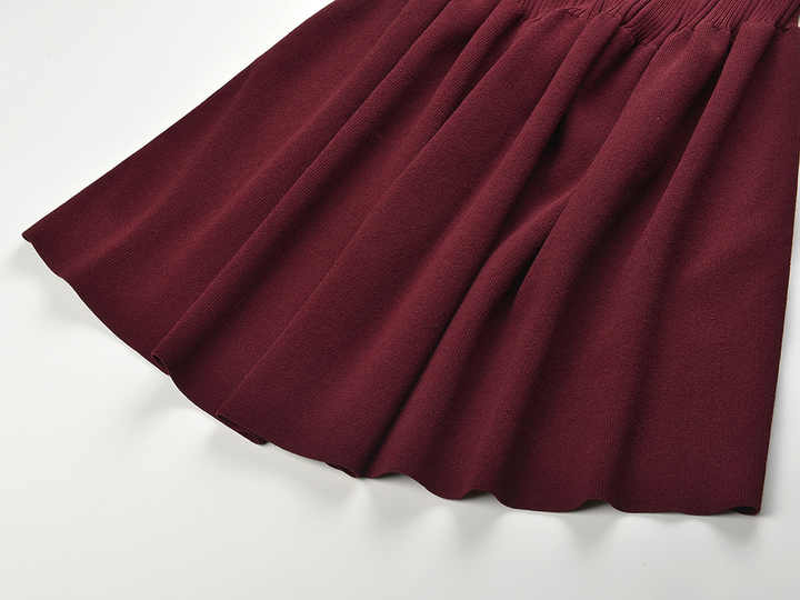 Burgundy Ribbed Knit Flare Sleeve Jacket with Button Details