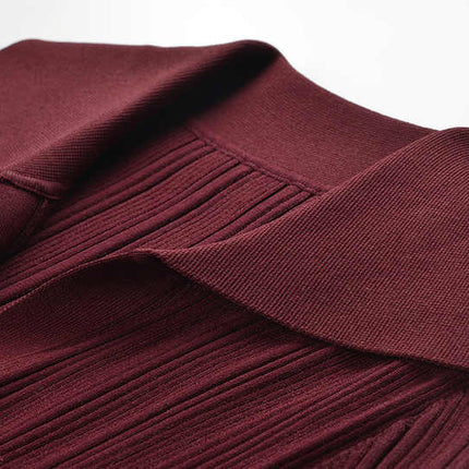Burgundy ribbed knit sweater with button details