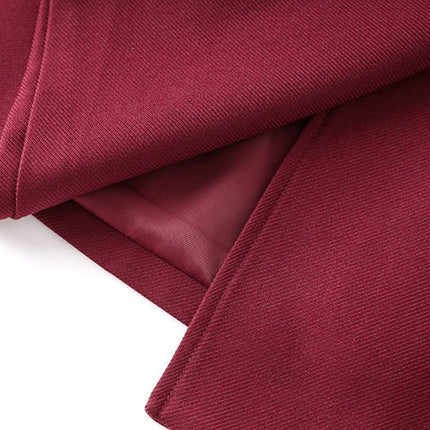 Burgundy Wool Blend Trench Coat with Double-Breasted Design