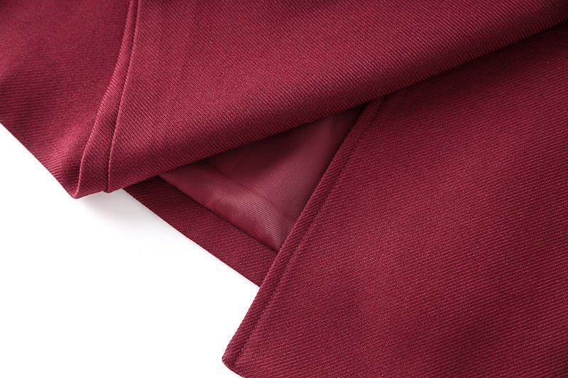 Burgundy Wool Blend Trench Coat with Double-Breasted Design