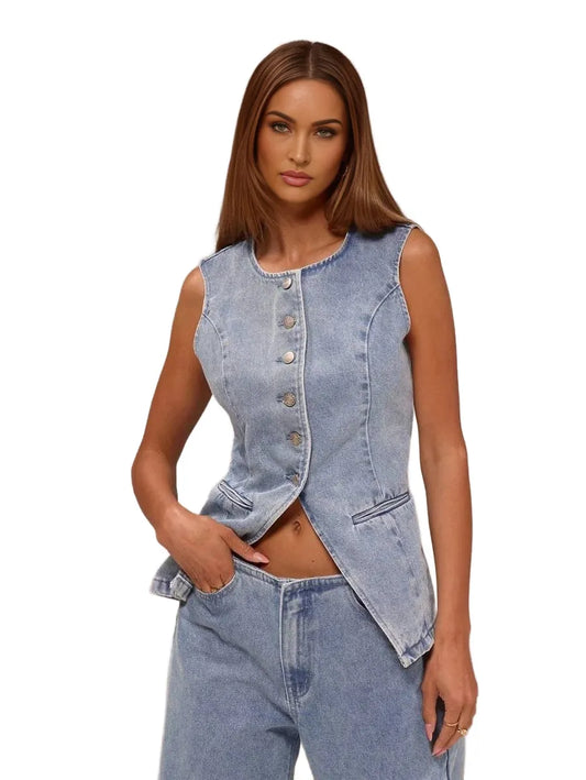 Button Up Denim Vest Jacket Winter