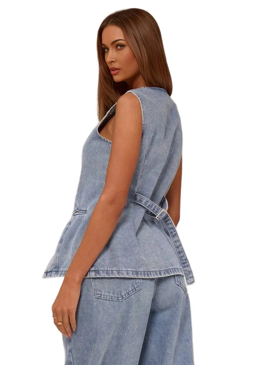 Button Up Denim Vest Jacket Winter