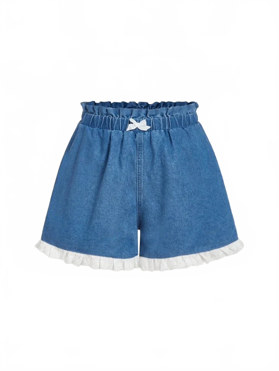 Katherine Denim Shorts Women Lace Trim Casual Wear in Blue