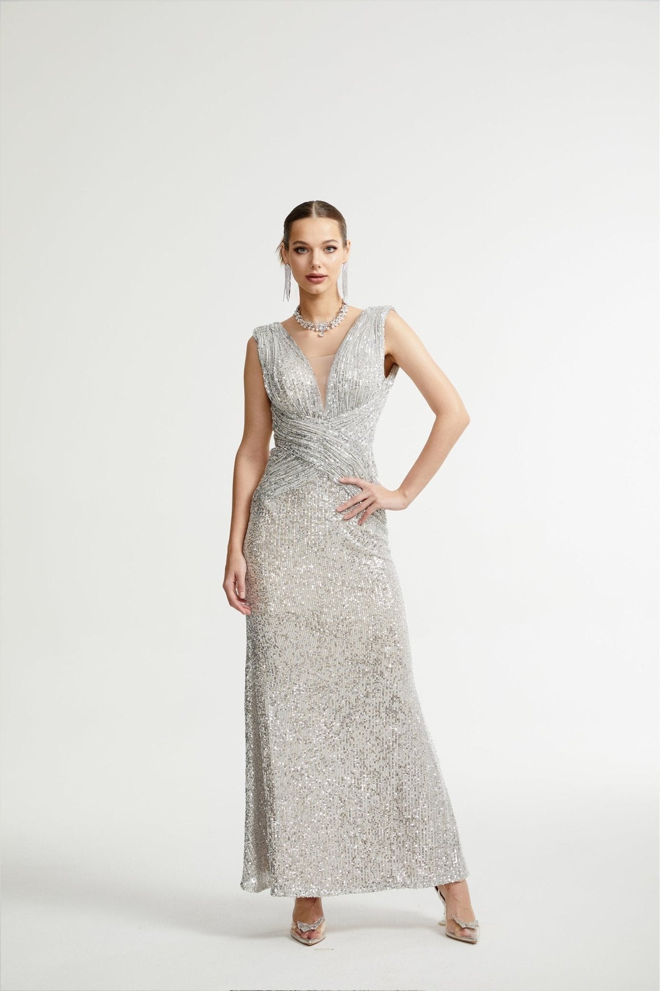 Caelia silver embellished maxi dress
