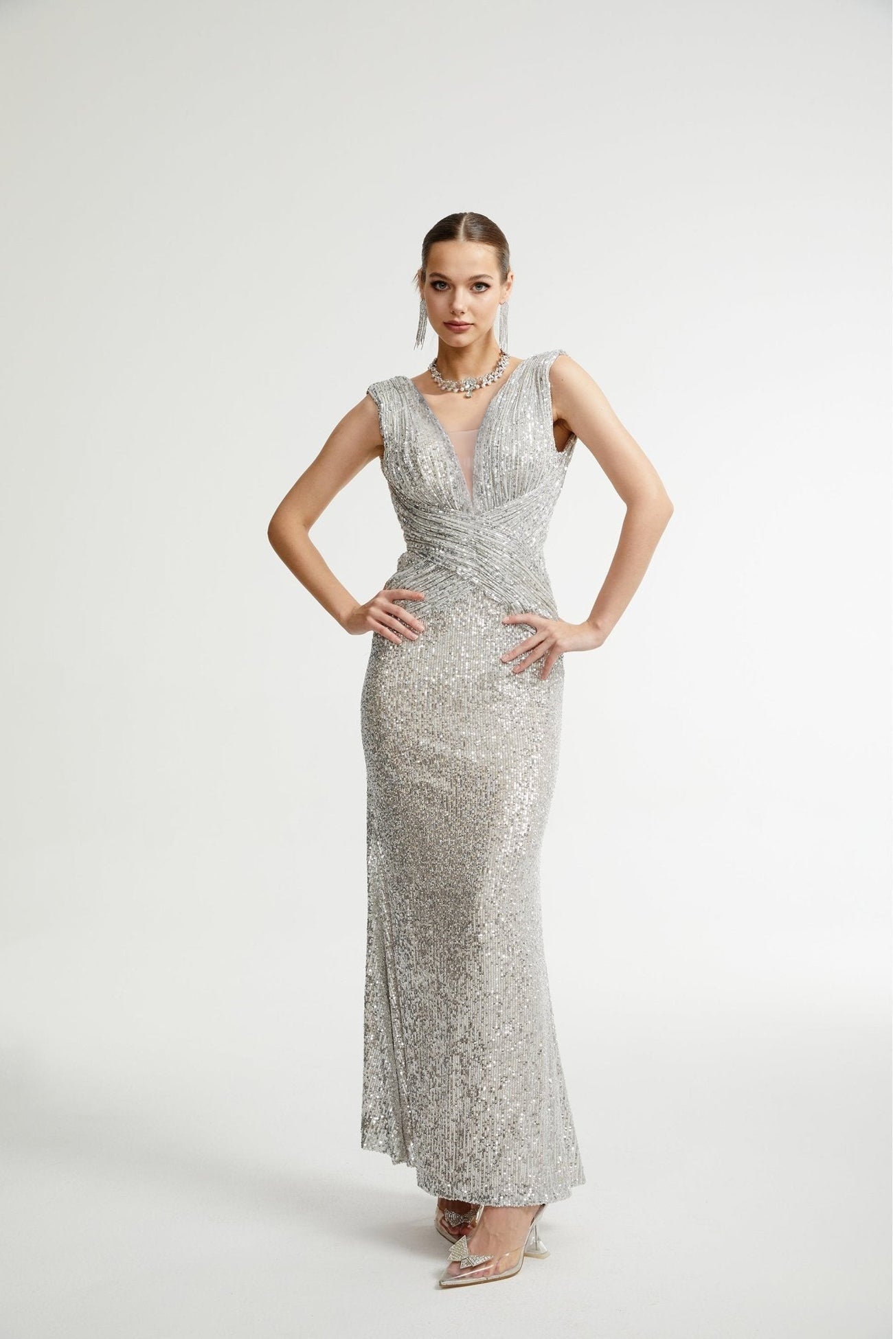 Caelia silver embellished maxi dress