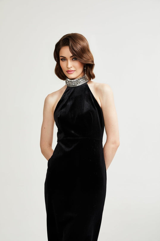 Caisa embellished turtleneck black dress