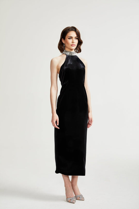 Caisa embellished turtleneck black dress