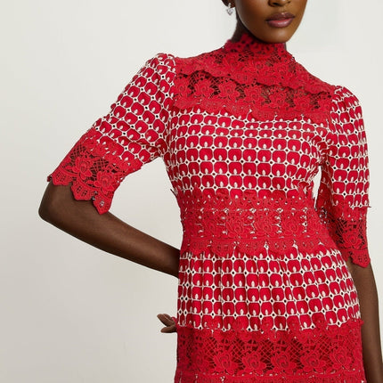 Caitlin Red Lace Maxi Dress