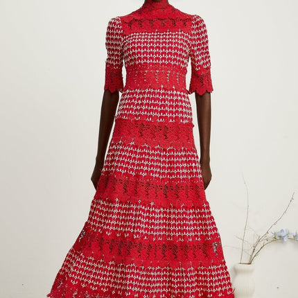 Caitlin Red Lace Scalloped Maxi Dress