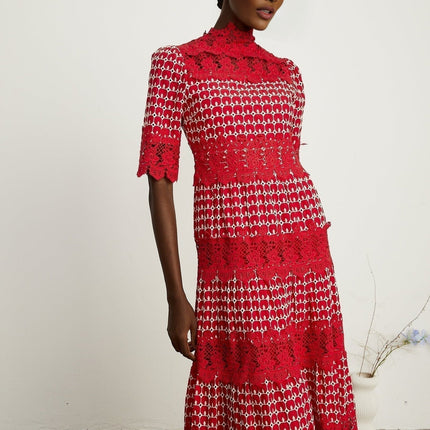 Caitlin Red Lace Scalloped Maxi Dress