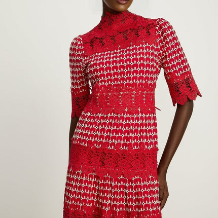Caitlin Red Lace Scalloped Maxi Dress