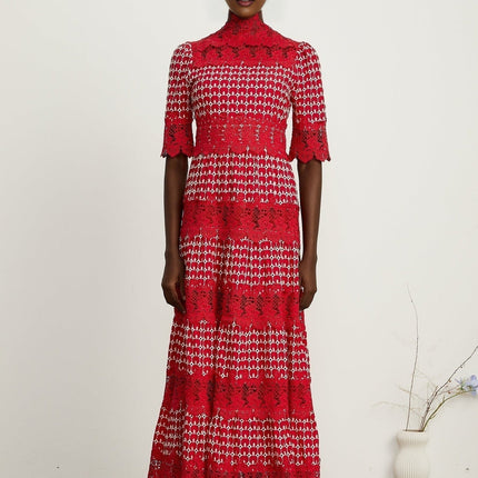 Caitlin Red Lace Scalloped Maxi Dress