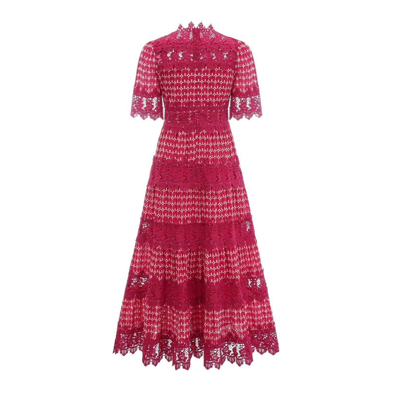 Caitlin Red Lace Scalloped Maxi Dress