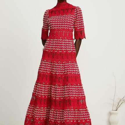 Caitlin Red Lace Scalloped Maxi Dress