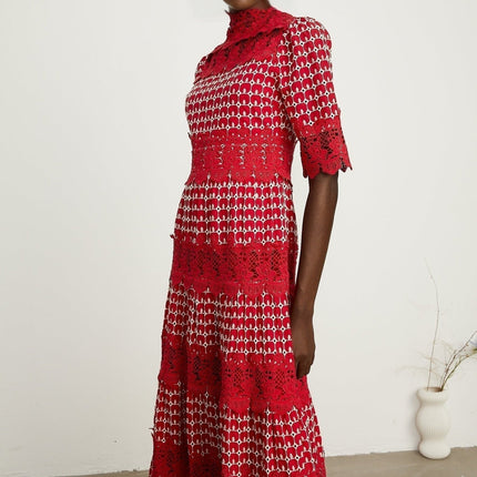 Caitlin Red Lace Scalloped Maxi Dress