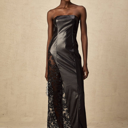 Caitlyn Black Lace Asymmetric Maxi Dress