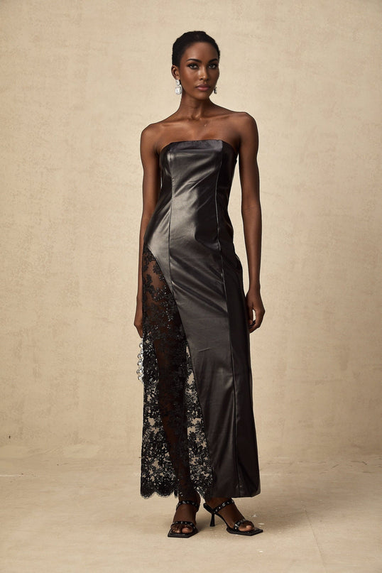 Caitlyn Black Lace Asymmetric Maxi Dress
