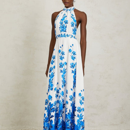 Caitlyn Maxi Dress in Serene Blue and White Floral Motif