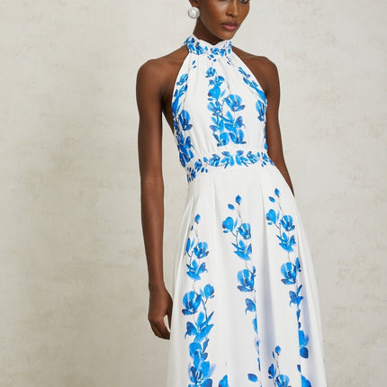 Caitlyn Maxi Dress in Blue and White Floral Print