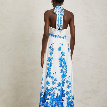 Caitlyn Maxi Dress in Blue and White Floral Print