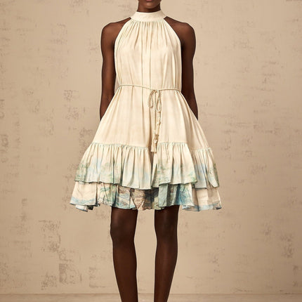 Caitlyn Neutrals Layered Pattern Print Mini Dress Terylene Fiber